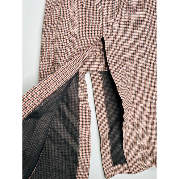 MAJE Jaisa Brown Plaid Wool Blend Front Back Slit Edgy Pencil Skirt Size US 8 - Picture 7 of 16